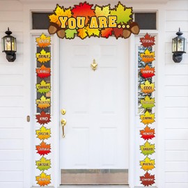 Fall Maple Leaves Door Decorations Positive Affirmation Station Maple Leaf Paper Cutouts Autumn Thanksgiving Decorations Inspirational Porch Sign for Home Classroom Office Holiday Party Wall Decor