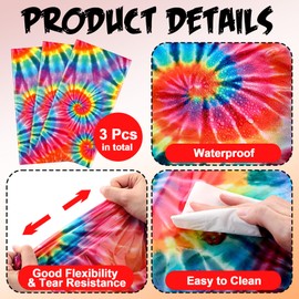 Newwiee 3 Pcs Tie Dye Tablecloth Rainbow Table Cloth 54 x 108 Inches Plastic Rectangle Tie Dye Party Supplies Colorful Disposable Table Cover for Tie Dye Themed Party Birthday Dining Room Kitchen