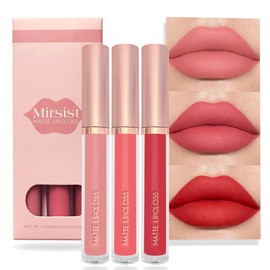 Lip Gloss Set, 3 Colors Nude Red Matte Lipgloss Liquid Lipstick Sets, Long Lasting Waterproof Plumping Velvet Lipsticks Lip Stain Makeup Gift for Girls and Women
