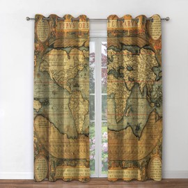Jekeno Vintage World Map Blackout Curtains World Map Global Decor Grommet Window Drapes for Classroom Study Bedroom Living Room 2 Panel Set, 42"x63"