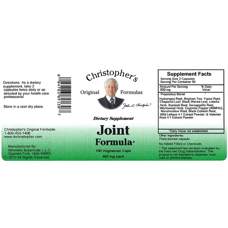Christopher's Original Formulas Joint Formula – 100 Vegetarian Capsules –
