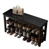 Wood 2-Tier Rectangular Shoe Rack Bench with Leather Cushion for