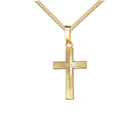 JEVELION Pendant Cross with Diamond Cut Cross Partially Frosted Gold Cross for Women, Men and Children Cross Pendant Necklace Pendant + Jewellery Case with Necklace, 333 yellow gold with chain