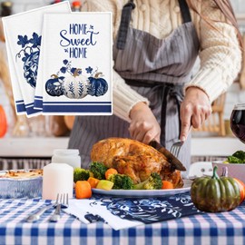 Bencailor 6 Pcs Fall Kitchen Towels Pumpkins Thanksgiving Dish Towels Maple Leaf Tea Reusable Hand Autumn Absorbent Cloth, 15.75'' x 23.62''(Blue,Maple Leaf, Pumpkin)