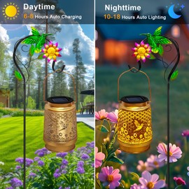 2 Pack Solar Lanterns Outdoor Decor - Perfect Gifts for Mom Women Grandma, Solar Powered Hummingbird Sunflower Lantern with 8-Hour Runtime, Waterproof & Easy to Use for Garden, Patio, Yard