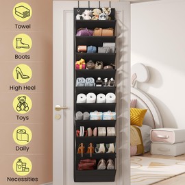 Mefirt Over the Door Shoe Organizer, Hanging Shoe Organizers with 10 Tier Large Deep Pockets, Hanging Organization for Closet Shoe Organizer for Wall, Black Shoe Holder 1 Pack ﻿