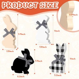 Queekay 4 Pcs Easter Bunny Table Wooden Signs Bunny Shaped Farmhouse Decor Spring Rabbit Wood Tabletop Decorations Easter Rabbit Dining Room Table Decor Sign with Rope(Rustic)