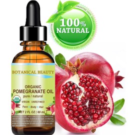 Botanical Beauty Organic POMEGRANATE OIL 100% Pure Natural Virgin Unrefined Cold-Pressed Carrier Oil 2 Fl oz 60 ml for Face, Skin, Body, Hair, Lip, Nails. Rich in vitamin C