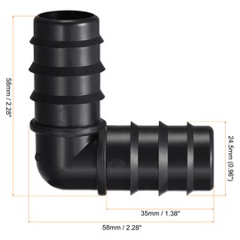 sourcing map Drip Irrigation Fittings Elbow Connectors 24.5mm Barbed 58mm x 58mm Connector for 21mm-24mm ID Tubing (Black, Pack of 10)