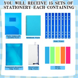 PerKoop 15 Sets School Supplies Kit for Kids Back to School Supplies Bundle Pack 430 Pcs K-12 Essentials Box Sets Bulk Includes Notebooks Pencils Rulers Erasers and More for Kids Home