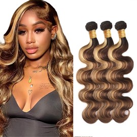 4/27 Human Hair Bundles Dark Brown Body Wave Bundle Ombre Highlight Human Hair 3 Bundles 32 32 32 inch 1BP4/27 Color