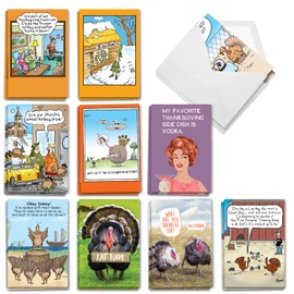 NobleWorks 20 Assorted Box Set Funny Thanksgiving Greeting Cards w/5 x 7 Inch Envelopes (10 Designs, 2 Each) Turkey Time AC9505TGG-B2x10