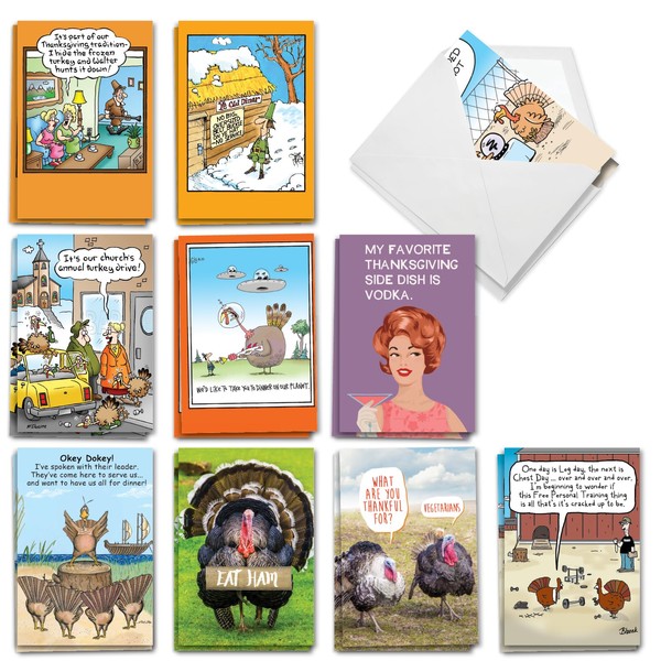 NobleWorks 20 Assorted Box Set Funny Thanksgiving Greeting Cards w/5