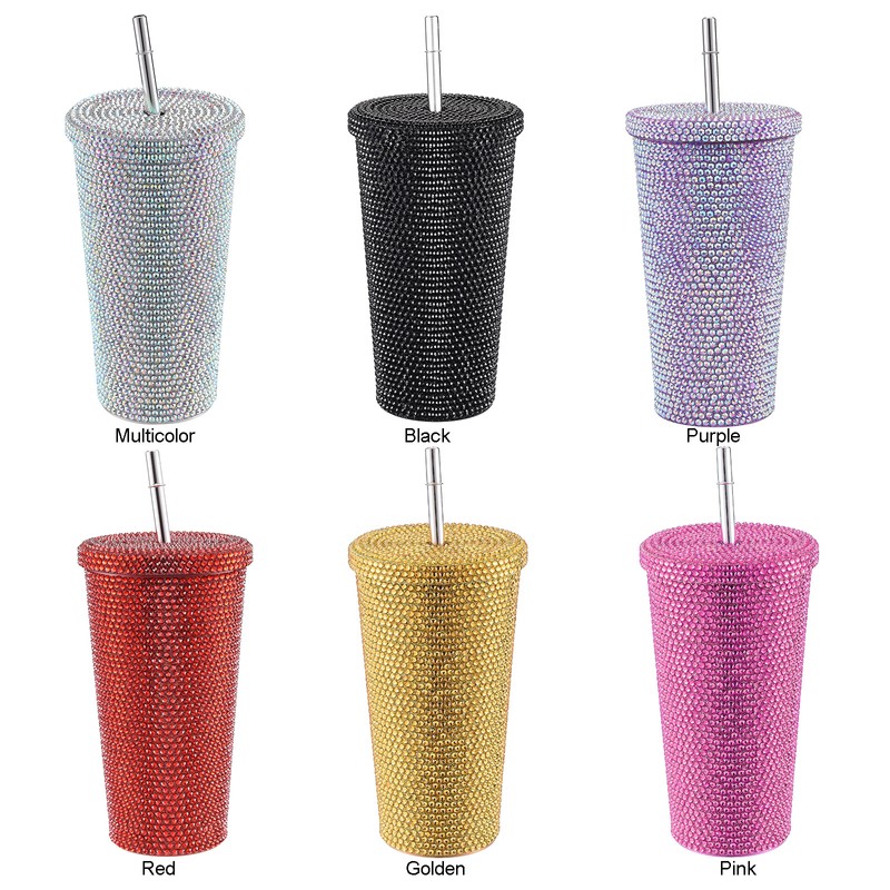 500ml Water Bottle Stainless Steel Rhinestone Decoration Vacuum Water Cup