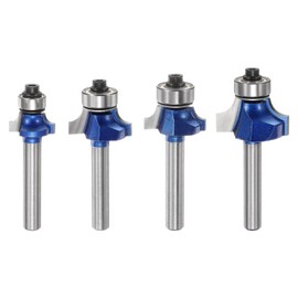 sourcing map 4pcs Roundover Router Bit Set 1/4 Inch Shank Radius in 1/4" 3/16" 5/32" 1/8" Carbide Tip 2 Flutes Corner Rounding Bearing Guide for Rounding Edge Bit CNC Woodworking Tool