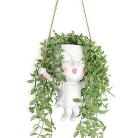 Meltset Hanging Plant Pot Cute Girl Planter Unique Head Planters Small Face Flower Pot Wall Planter Wall Vase for Air Plant Faux Flower Indoor Outdoor
