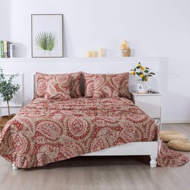 FADFAY Luxury Paisley Sheets Set Cal King Classy Red and Gold Floral Bedding Elegent Red Paisley Bedding Set 100% Cotton Super Soft Hypoallergenic Deep Pocket Fitted Sheet 4Pcs, California King Size