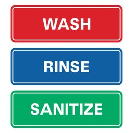 Señal de lavado estándar SANITIZE (paquete de 3), rojo, azul, verde, 2-1/2" x 7" - Medium