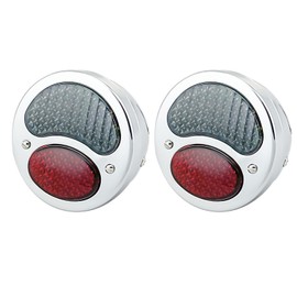 FATECIM 2X Vintage Duolamp LED Tail Light 12V Rear Stop Indicator with Turn Signals & License Plate Lamp Smoke Red Lens Universal for Ford Model A Hot Street Rat Rod Classic Custom Cars Trucks Chrome