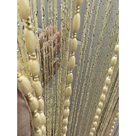 Eyotool Door String Curtain Flat Silver Ribbon Thread with Shaggy Tassel Room Divider, 39’’x79’’ (Beige-style2)