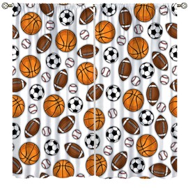 Cortinas decorativas para niños, temática atlética, fútbol americano, baloncesto, béisbol, rugby, adolescentes, niños, recámara, sala de estar, 42 x 63 pulgadas