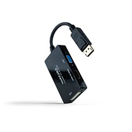 Multi-function DP to HDMI, DVI and VGA Converter in Black with a length of 20 cm, ideal for connecting various display devices.