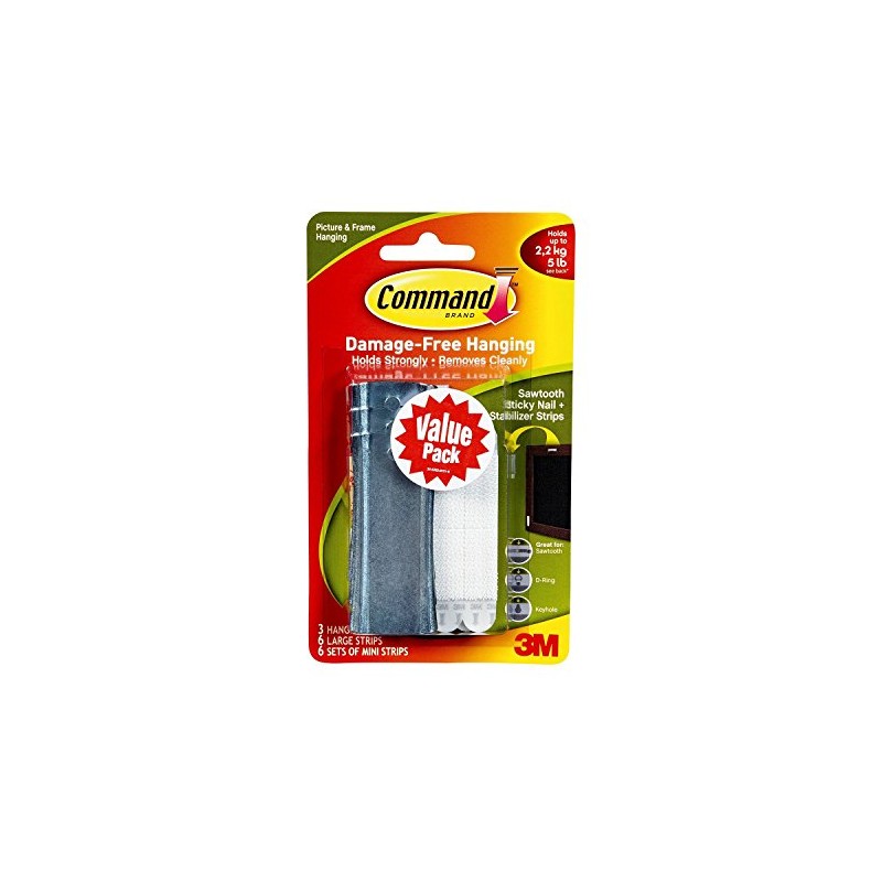 Command Sticky Nail Sawtooth Hanger, 5-Pound, -3 Pack