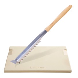 ROCKSHEAT 15x12 Inch Pizza Stone and Brush Set, Rectangle Pizza Baking Stone with Stainless Steel Bristle Grill Brush for Oven, Grill, BBQ, Cordierite Cooking Stone