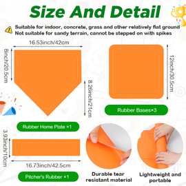 Hiboom Baseball Base Set with Portable Carrying Bag 3 Throw Down Bases 1 Homeplate 1 Pitching Rubber for Baseball Kickball Softball Backyard Playground School Practice Kids Adults (Orange)