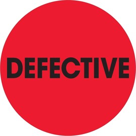 "Defective" Labels/Stickers, 2" Circle, Fluorescent Red, 500 Labels Per Roll (1 Roll)