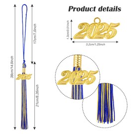 2025 Graduation Tassel, Graduation Cap Tassel, Tassels for Graduation Cap 2025, 2025 Blue Gold Tassel With 2025 Year Gold Date Charms, Tassel Charms for Graduate Hat, Graduation Ceremonies Accessories