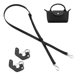 ZOOEASS Leather Purse Strap Replacement Bag Straps for Longchamp Handbags Women Leather Crossbody Shoulder Strap Adjustable（013S-Black）