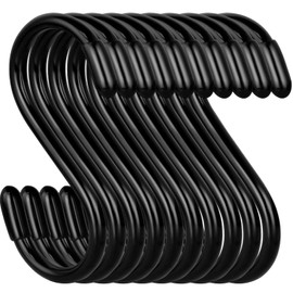 DINGEE 20 Pack Rubber Coated S Hooks for Hanging Plants,Heavy Duty S Hook,Non Slip 3 Inch Closet S Hooks,Steel Metal Black Vinyl Coated Small Hanging Hook for Jeans Pots and Pans Coffee Cups