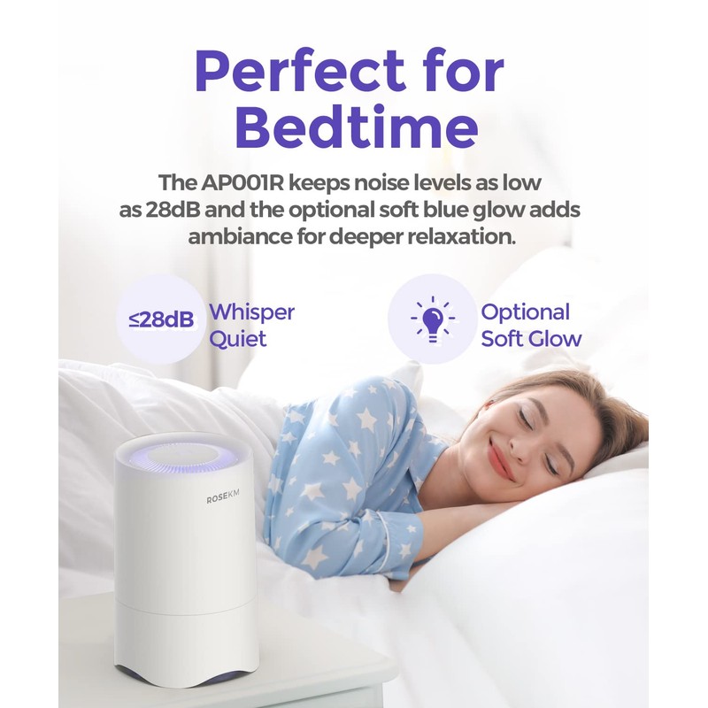 Rosekm Small Air Purifier for Home Bedroom, Personal Desk Mini