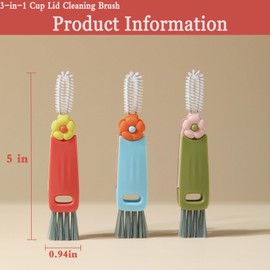 3 in 1 Cup Lid Cleaning Brush, Cup Lid Cleaning Brush Brush for Bottle Gap Tight Spaces, Lid Cleaning Brush 3 Pack Multifunctional Bottle Cleaning Tools