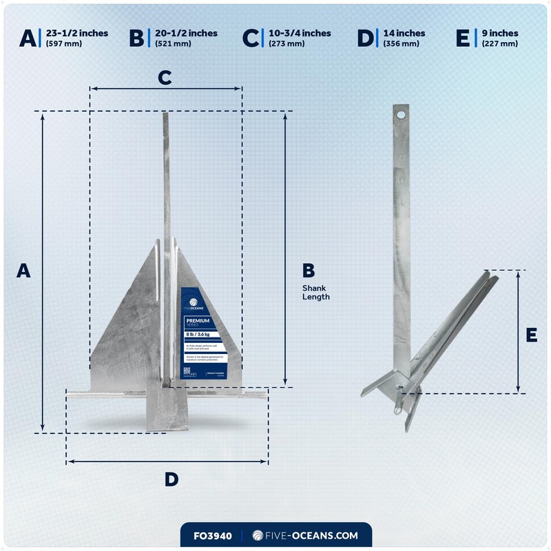 Five Oceans Boat Anchor - Fluke Anchor, 8 Lb, Galvanized