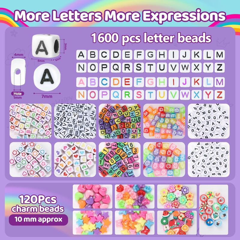 Pizooro 5 Boxes Pony Beads Bracelet Making Kit,3700 Pcs Kandi