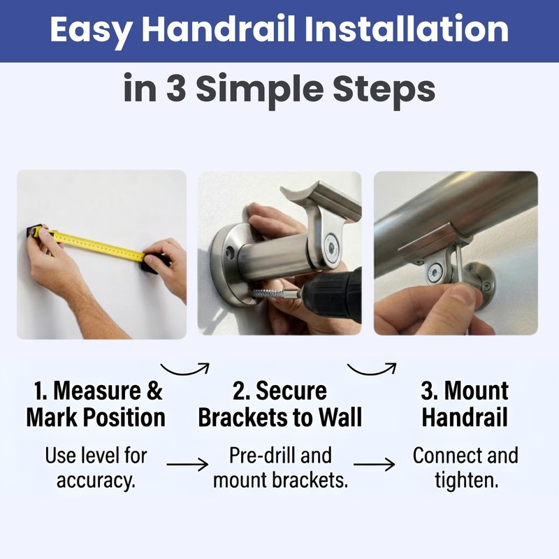 4FT Aluminum Handrail Kit for Indoor/Outdoor Stairs – (2–18 FT