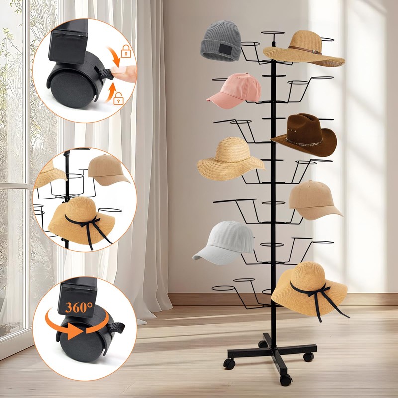 uyoyous 7-Tier Rotating Hat Rack, Freestanding Hat Display Stand with
