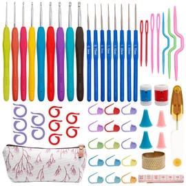 58 Pcs Crochet Hooks Set 17 Sizes Crochet Hook Kit with Case,Ergonomic Knitting Needles Weave Yarn Kits DIY Hand Knitting Craft Art Tool for Beginners and Experienced Crochet Lovers