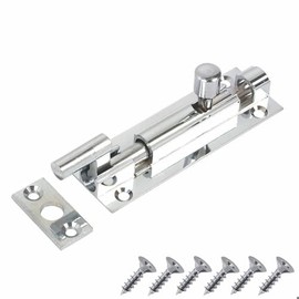 Polished Chrome Door Bolts Naked Door Bolts 75mm Door Latch with Screws Tower Bolt Locks for Bedroom Bathroom Toilet Shed Gate Cupboards and Cabinets Pack of 1.