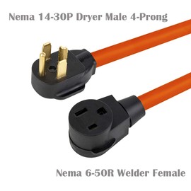 1.5-Foot Nema 14-30P to 6-50R Welder Adapter Cable, 14-30 30A 4-prong Dryer to 6-50R, STW 10 AWG Heavy Duty Cable