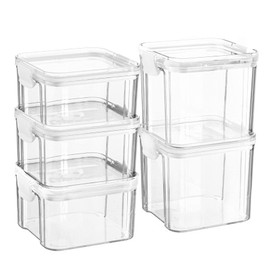 Argon Tableware Food Storage Container - White - Pack of 5 - (2 Sizes) - Clear Airtight Reusable Freezer Storage Meal Prep Container Lunch Tupperware Box with Clip-Lock Lid