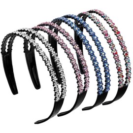 Amindz Rhinestone Hair Band Double Crystal Side Fashionable Headband Hard Non-Slip Prong Headband Hair Accessories for Women Girls 4 Pieces (Red, Blue, White, Colourful)
