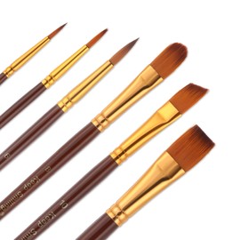 6Pcs Sable Watercolor Brushes Professional, Face Paint Brush Set Professional Artist Brush Sable Brushes Set Variety Shapes with Flat Body Art Makeup Kit for Watercolor Acrylic Gouache Inks Painting