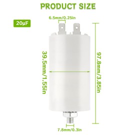 BOJACK CBB60 Motor Capacitor 20uF 450V Starting Capacitor 40 x 70 mm Capacitor 20 µF 450 Volt M8 Plug, Suitable for Electric Motors and Swimming Pool Pumps, 50/60Hz