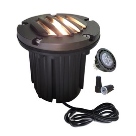 Low Voltage Landscape Lighting,(5''H) Brass Top Cover Outdoor In Ground Lights, 12V Landscape Well Ground Lights for Pathway, Driveway and Garden 1 Pack with MR16 Bulb (Grated Top, 1-pack with Bulb)