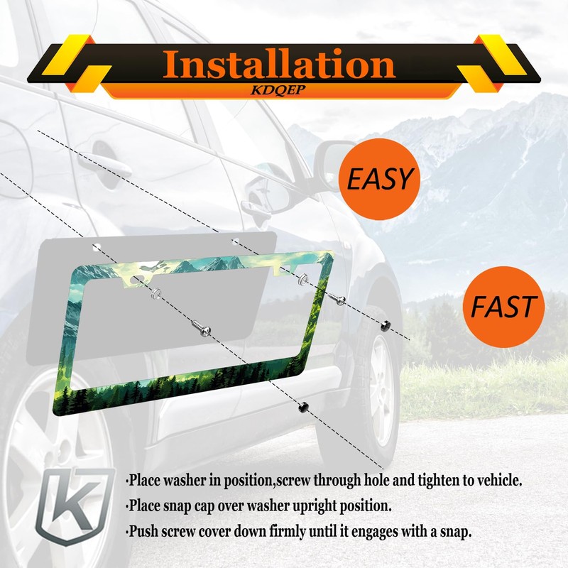 KDQEP Coniferous Forest Mountain License Plate Frame,Watercolor License Plate Frame,Rust-Proof