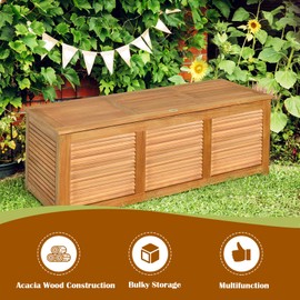 Tangkula 46 Gallon Acacia Wood Deck Box, Garden Backyard Storage Bench, Outdoor Storage Container for Patio Furniture Cushions and Gardening Tools (Natural)