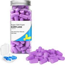 Tapones Oídos Cancelación de Ruido, Insonorizados de Espuma Suaves, Cómodos con Estuche Portati, Earplugs Reutilizables, de Silicona, Morado 61 Pares
